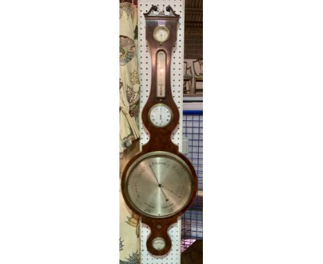 ‘Farellie’ an early 19th century mahogany five piece wall barometer36cm wide; 117cm highNo pendulum present.&nbsp;
