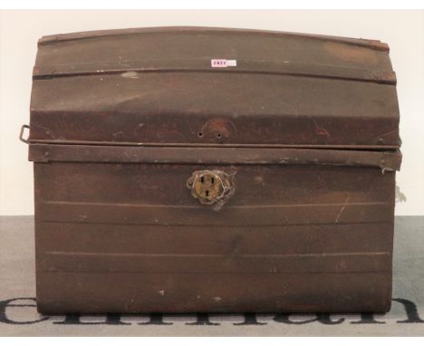 An early 20th century domed metal travelling trunk75cm wide 55cm tall.