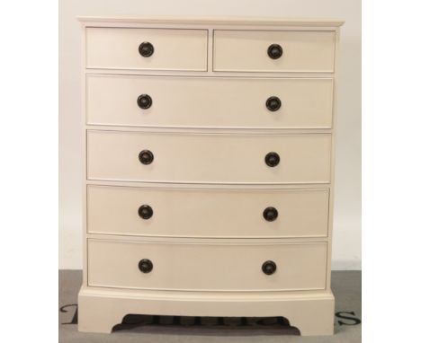 A pair of modern white painted chestsTwo short over four long graduated drawers, 101cm wide; 126cm highSolid construction old