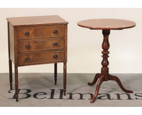 A Louis XVI style stained beech side chest (2)Three short drawers on fluted tapering supports, 48cm wide; 71cm high, and a co