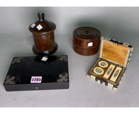 Collectibles comprising an early 20th century ebonised and silver mounted card box (4)An early 20th century Anglo Indian horn