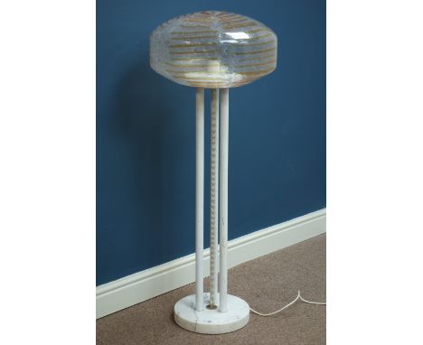 1960s floor standing lamp, vintage retro blown glass shade, raised on triple pillar, carrera marble base, H111cm Condition Re