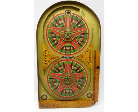 1930's Lindstrom's Cold Star tin plate Bagatelle board c1934, H61cm    Condition Report   Click here for further images, cond