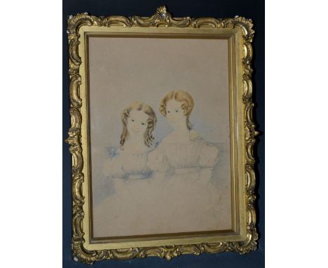 English School (19th century) Little Sisters, Portrait of Two Young Girls initialled WR and dated 1830, watercolour and penci