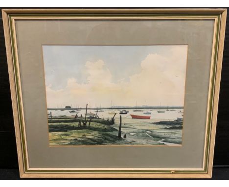 R**D**Theobald (Modern British School)Moored Sailing Boatssigned, dated 1980, watercolour, 26cm x 35cm 