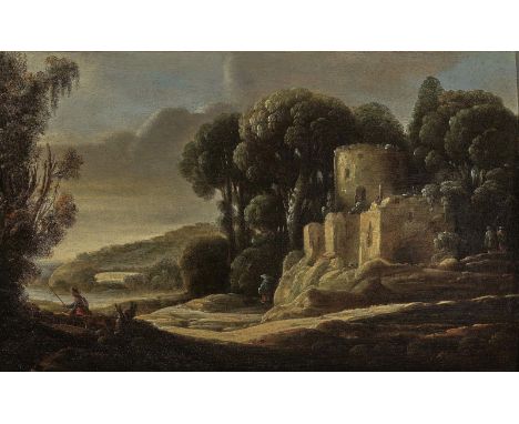 Gottfried (Goffredo) Walsum 1600 Köln - 1638 o. 1640 KalabrienLandschaft mit Ruine und FigurenstaffageRücks. Besitzersiegel. 