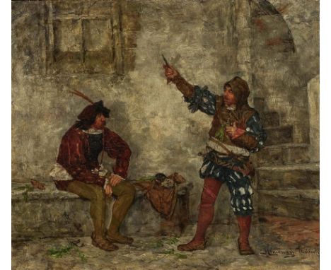 Jenoe (Eugen) Kéméndy1860 Szásváros - 1925 BudapestDie beiden ReisläuferR. u. signiert. Rücks. Etikett mit Nr. 430. Öl auf Ho