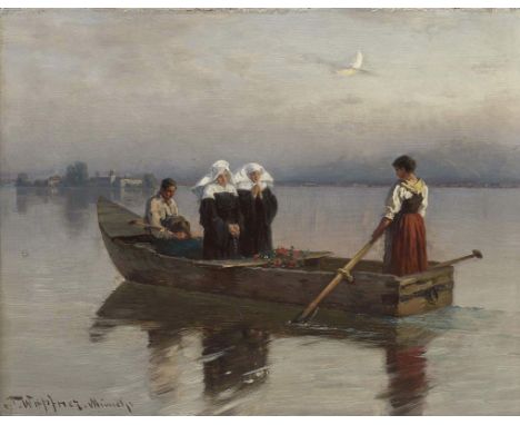 Josef Wopfner1843 Schwaz am Inn - 1927 MünchenAve Maria auf dem ChiemseeAbendandacht zweier Nonnen in einem Kahn auf dem See.