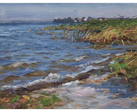 Alexander Koester1864 Bergneustadt - 1932 MünchenMühlfelder Bucht vor HerrschingÖl auf Lwd., auf Holz aufgezogen. 36 x 47 cm.
