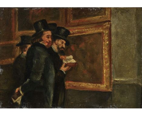 George Cruikshank1792 London - 1878 ebenda, zugeschriebenDie KunstkritikerR. u. monogrammiert G.C. Rücks. bezeichnet. Öl auf 