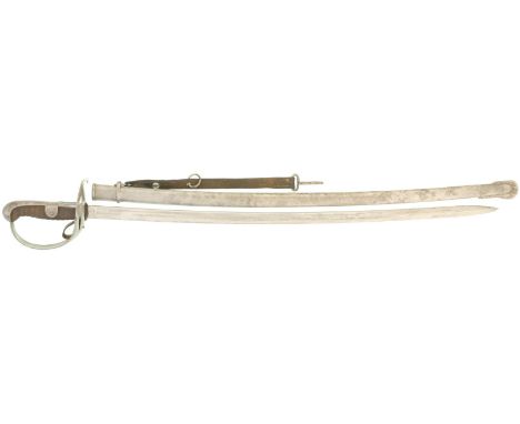  KL 820mm, TL 970mm, volle Klinge mit beidseitigem Hohlschliff, runder Rücken, Karpfenzungenspitze. Klinge mit eidgen. Abnahm