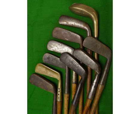 10x Assorted putters to include a Maxwell never rust flanged bottom wry neck^ "The Scotsman" smooth faced round back long bla
