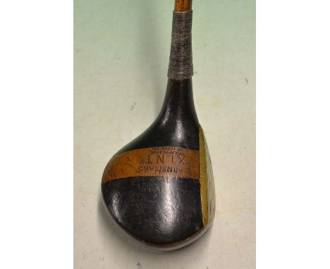 Rare Charles Earnshaw Patent "XLNT" brass face driver c1926 - large dark/light stained striped head stamped "Earnshaw's XLNT 
