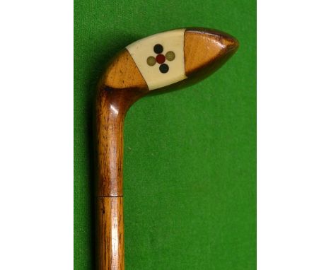 Fine Sunday golf walking stick fitted with light stained socket head golf club handle - curve sole^ decorative ivorine face i
