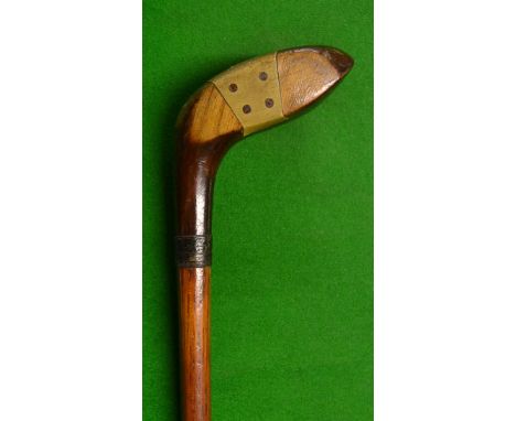 Fine Sunday golf walking stick fitted with socket wood head  handle - stamped J W to the head and fitted with ivorine face in