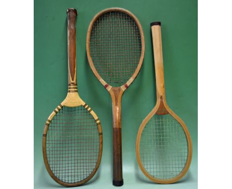 3x Lawn Tennis Rackets ranging from 1930 - 1950 the first is the "The Junior" measuring just 62.5 cm long^ it is in perfect u