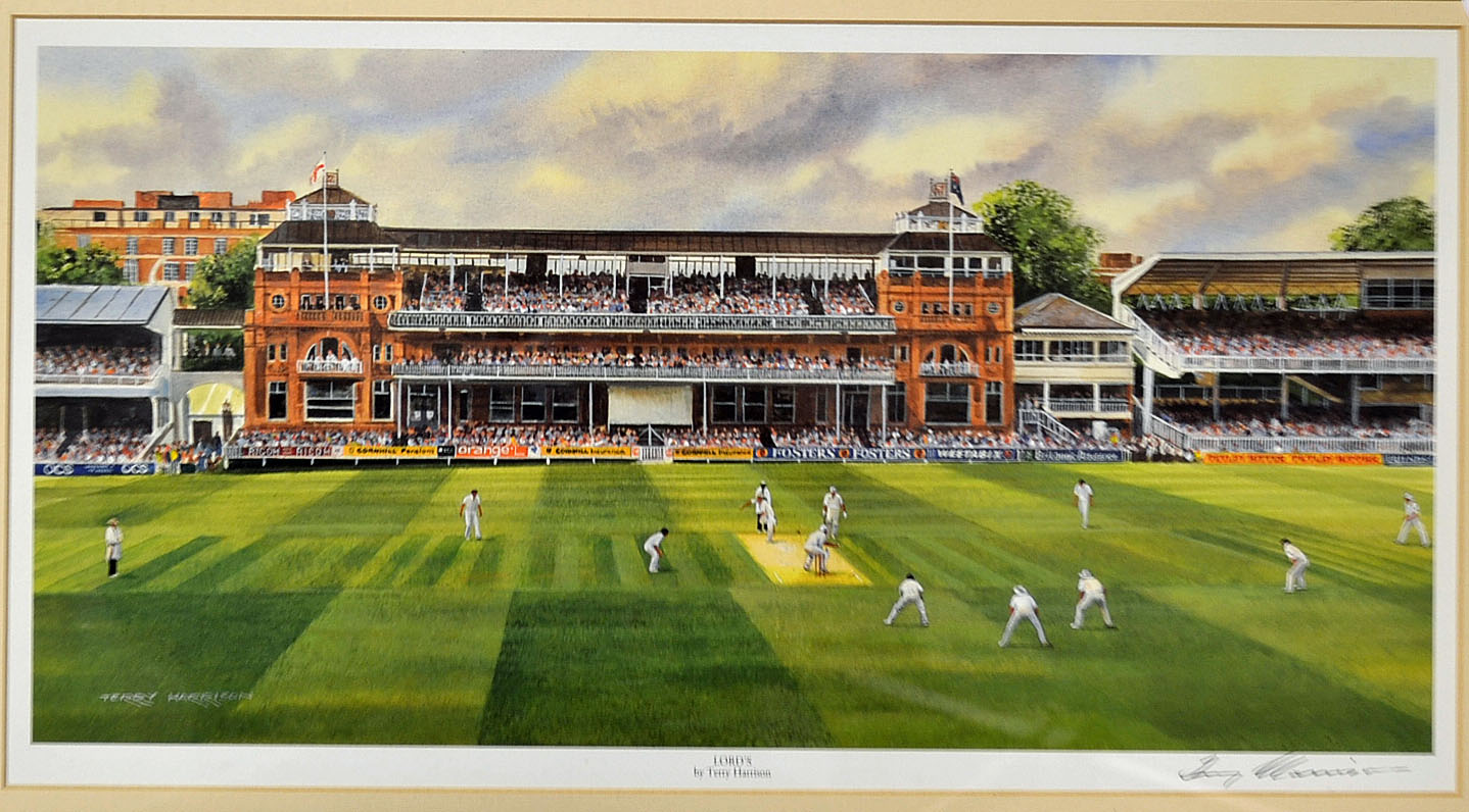 Lord's cricket ground colour print by Terry Harrison signed by the