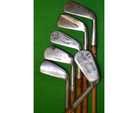 6x interesting irons James Braid by Gibson mashie iron with flanged sole^ a Tom Stewart pipe mark mid iron^ Gibson of Kinghor