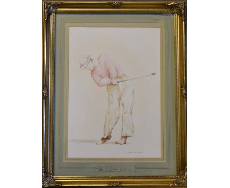 Stephen John Irish - original watercolour golfing portrait of Sam Snead titled "The Primal Scream" signed by the artist compl