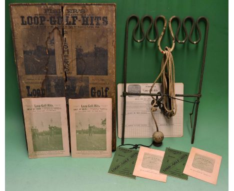 Rare Fishers Patent Loop Golf Hits miniature practice game c1909 - in makers original compact box c/w the original label to t