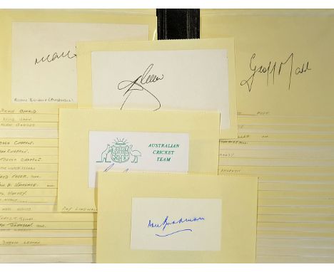 Collection of 1930 onwards Australia cricket player autographs featuring R Benaud^ A Border^ D Bradman^ G Chapple^ F Freer^ R