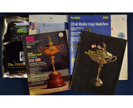 Collection of Ryder Cup golf programmes from 1967 onwards to include 1967 17th Ryder Cup Golf match played at Champions Golf 
