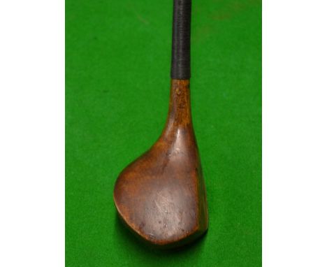 Late unnamed scare neck light stained beech wood spoon - refined club fitted with full length hide grip with underlisting 