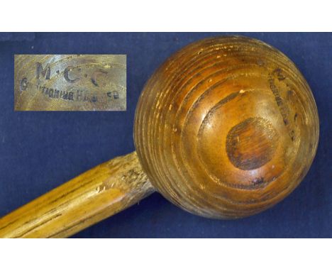 Interesting MCC wooden cricket bat conditioning hammer stamped MCC to the head used to'break in' cricket bats^ interesting it