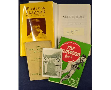 2x Signed cricket books to include 1998'Wisden on Bradman 90th Birthday Edition' by G Wright signed with postcard^ HB with DJ