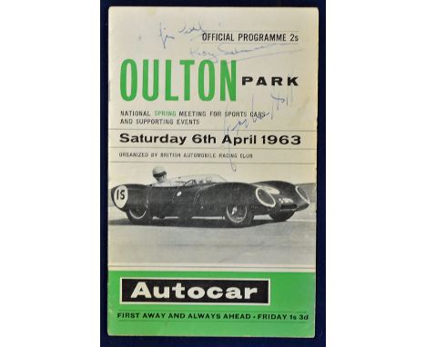 1963 Oulton Park signed motor racing programme with four signatures of the greatest drivers Jim Clark^ Roy Salvadori^ Graham 