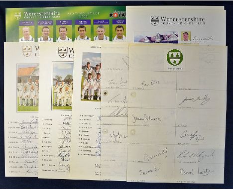 Selection of 1994 onwards Worcestershire CCC signed team sheets and cards featuring Curtis^ D'Oliveir^ Hick^ Illingworth^ Sol
