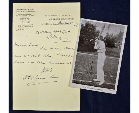 1953 signed letter from H D G Leveson-Gower on headed note paper'Beardsley & Co Stock & Share Brokers' dated October 3rd 1953