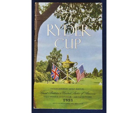 1953 Official Ryder Cup golf programme - played Wentworth Golf Club - US winning 6 ½ - 5 ½ - c/w both draw sheet tokens - min