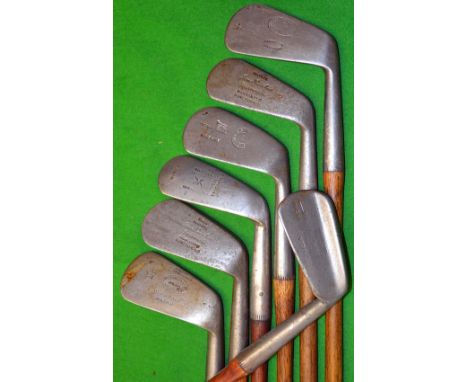 7x select mashie irons makers incl Anderson Arrow stamped flanged sole^ 2x Jas Gourlay^ Gibson^ Simpson Carnoustie et al - al