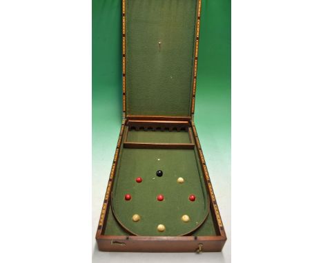 Interesting half size Bagatelle wooden table top game folding table complete with numbered gate section^ 9x original balls an