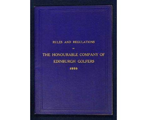 1935 Honourable Company of Edinburgh Golfers - Rules and Regulations with Alphabetical List of Members^ Non-Playing Members^ 