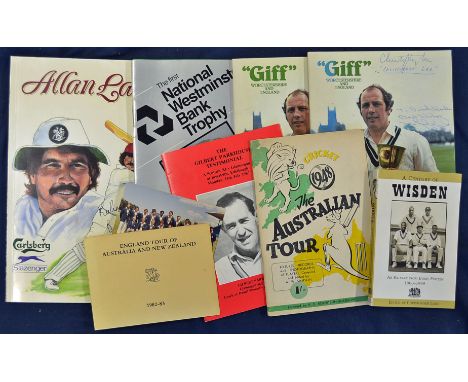 Collection of cricket souvenir programmes and benefit match programmes including 1948 The Australian Cricket tour^ The Gilber