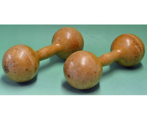 Pair of c1900 wooden weights'dumb bells' vintage from the Edwardian era (G )