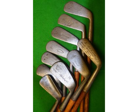 10x assorted irons to incl Ayres driving iron^ R Simpson Carnoustie jigger^ Spalding Tongue Bran d mid iron^ Winton Mashie^ M