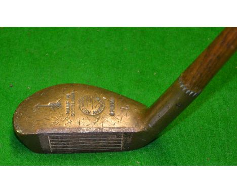 ZOZO small brass mallet head putter with metal face insert showing the Anderson Arrow to the toe and stamped Anderson^ Anstru