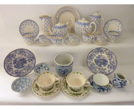 A quantity of blue and white printed ceramics including Wood & Sons Yuan pattern wares, Copeland Spode Fleur de Lys tea and c