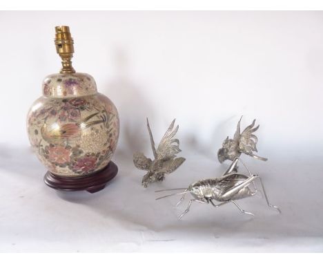 A table lamp in the form of a Chinese ginger jar with floral decoration and crackle glaze finish together with an oversized w