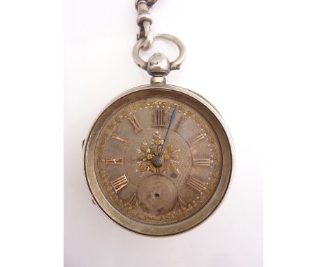 A silver open-faced pocket watch, Adam Burdess, Coventry, fusee lever, the silver engine-turned decorated dial with applied r