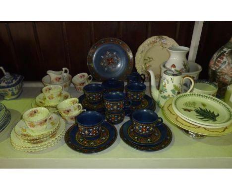 A collection of ceramics including a Crown Staffordshire Chinese Willow pattern coffee pot, a Portmeirion Botanic Garden patt