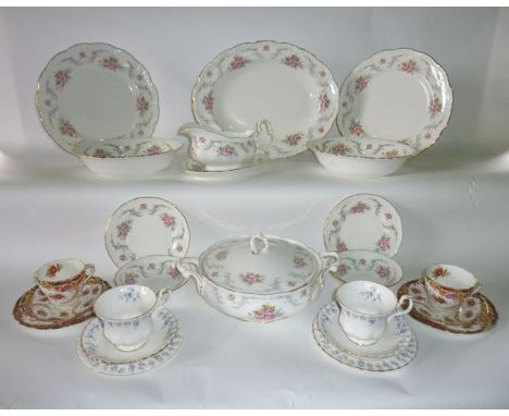 A quantity of Royal Albert Tranquillity pattern dinner wares with rose printed decoration comprising circular two handled tur