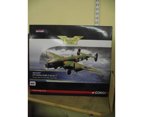 A boxed limited edition detailed diecast model AA37201 of an HP Halifax B MK II Series 1 in the Aviation Archive Series by Co