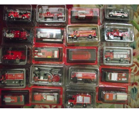 A box containing a collection of further boxed diecast models all of vintage and historic fire engines and vehicles to includ