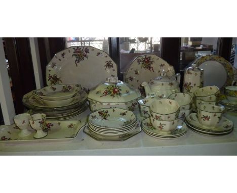 A collection of Royal Doulton Old Leeds Sprays pattern dinner and tea wares including teapot, hot water jug, covered two hand