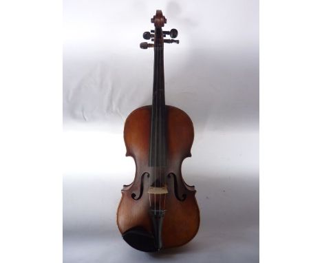 A vintage violin with ebonised bridge bearing text to sound hole interior - Ludivicus Piatti Violons Anno 1765 LP