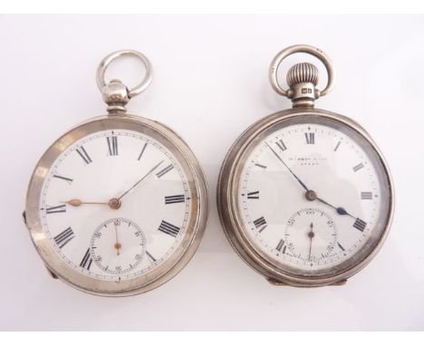 A silver open-faced pocket watch, the white enamelled dial with black Roman numerals and subsidiary dial for seconds, signed 